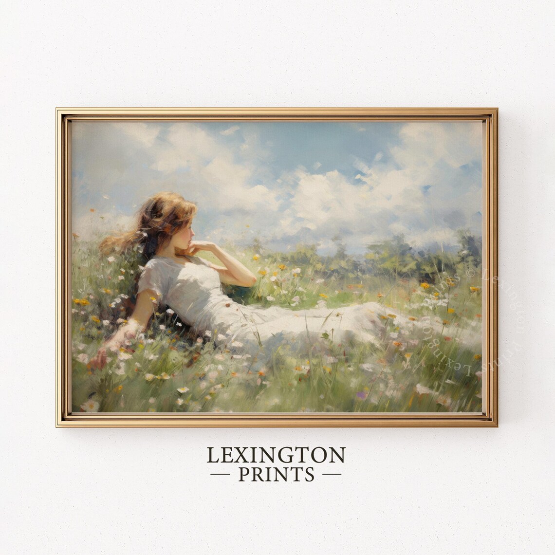 Woman Reclining Wildflower Meadow Summer Daydream Painting Poster - Image 5