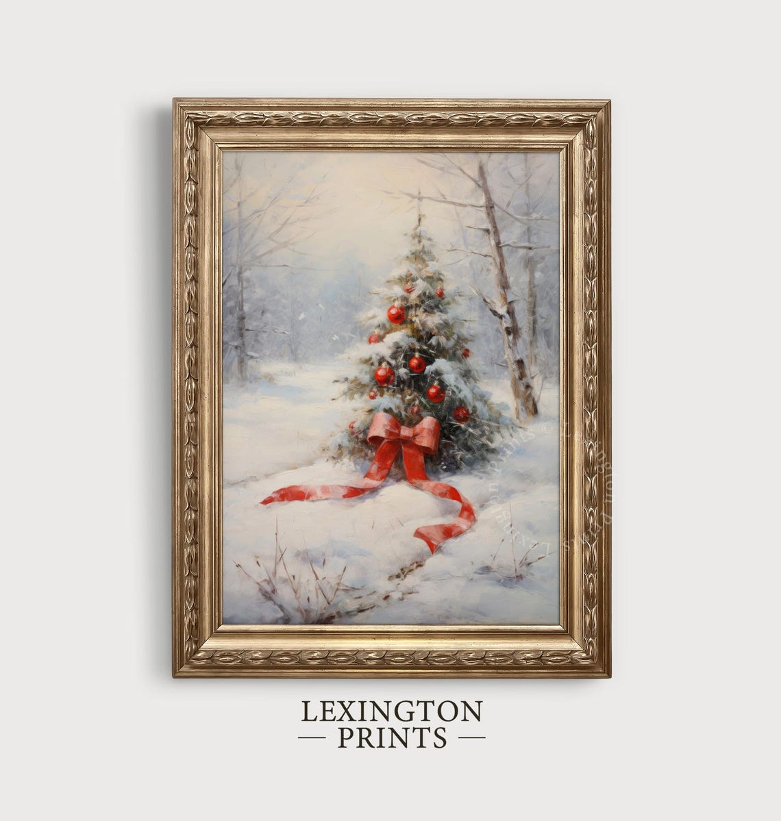 Snowy Vintage Christmas Wall Art Botanical Wall Art Christmas Oil Painting Christmas Tree Ribbon Christmas Print Holiday Winter 305 - Image 2