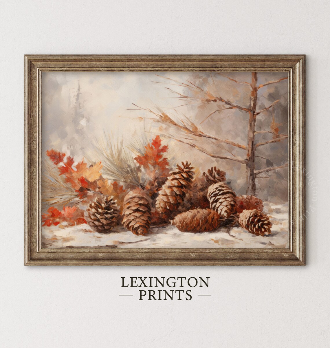 Pinecones and Autumn Leaves Woodland Still Life Oil Painting Poster - Image 3