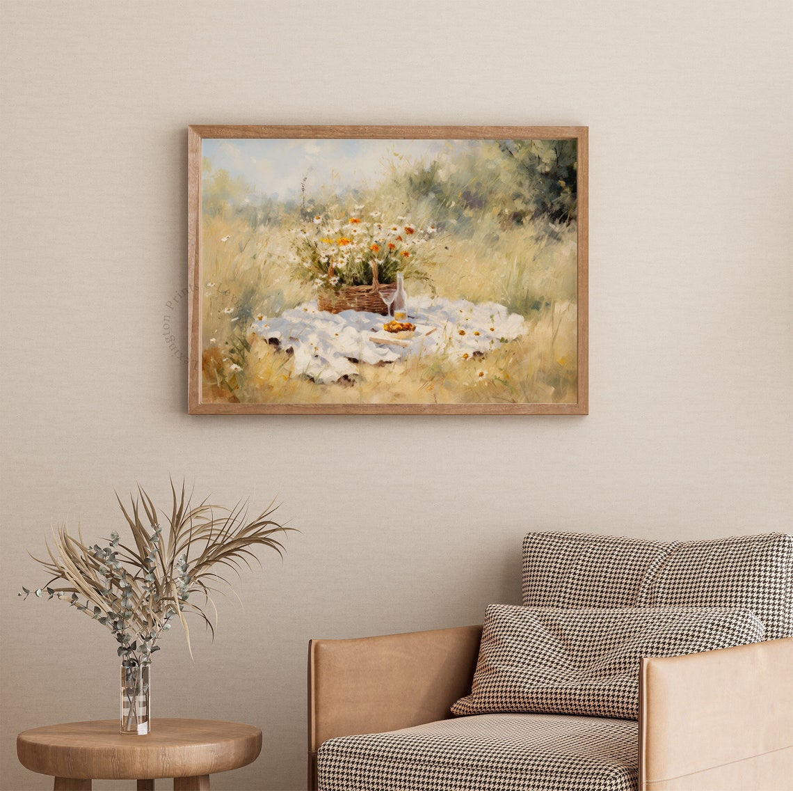 Wildflower Picnic Blanket Oil Painting Poster Sunlit Meadow Wall Decor - Image 3