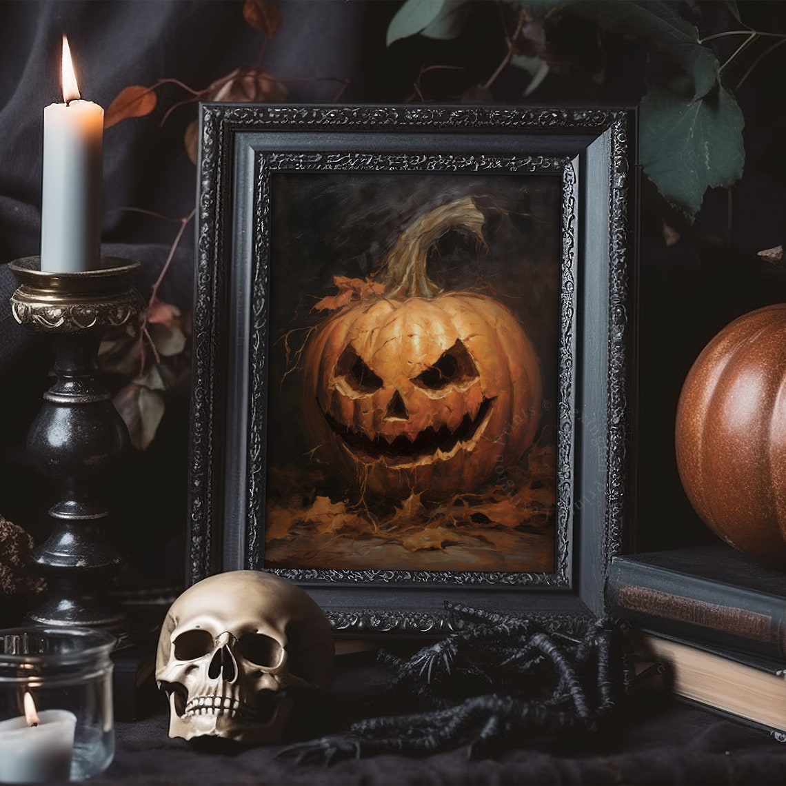 Menacing Carved Jack O Lantern Close Up Dark Halloween Poster - Image 8