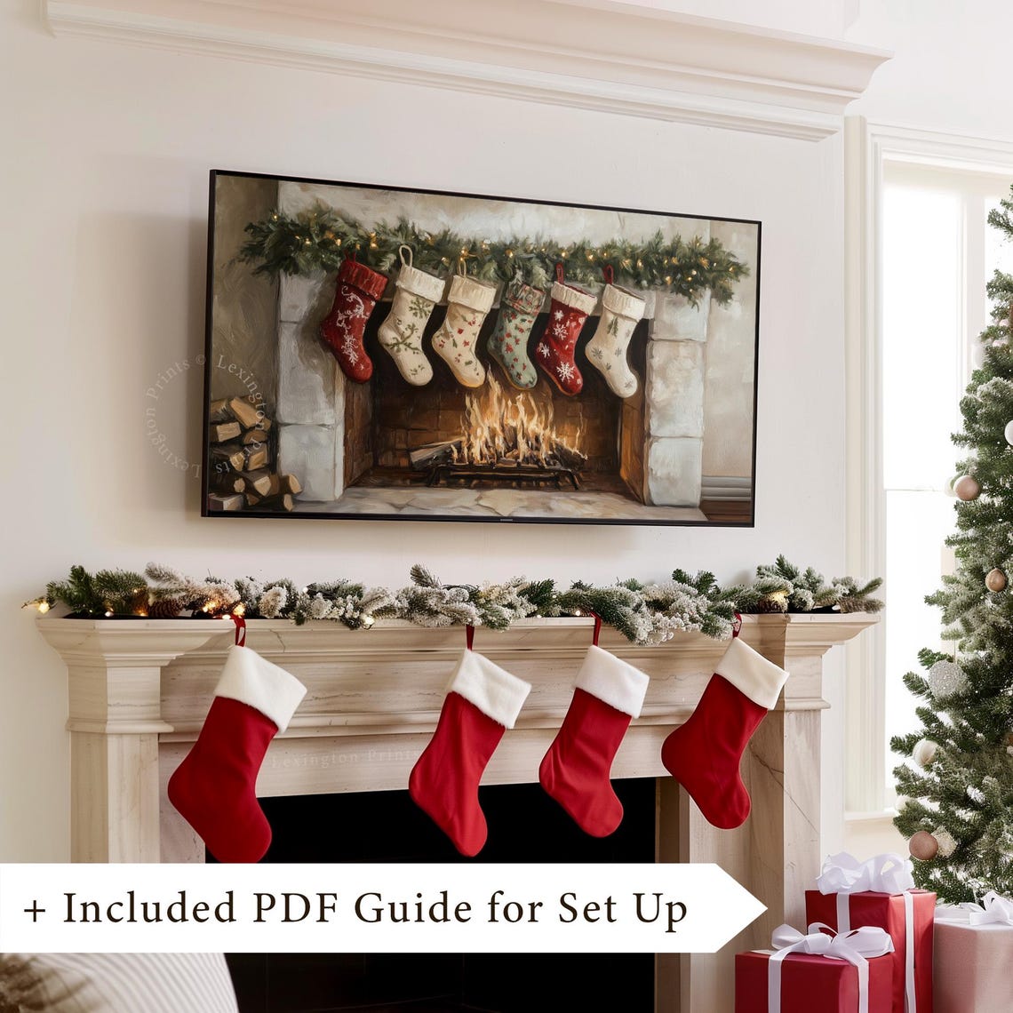 Christmas Stockings on Fireplace Mantel Cozy Holiday Scene Poster - Image 8