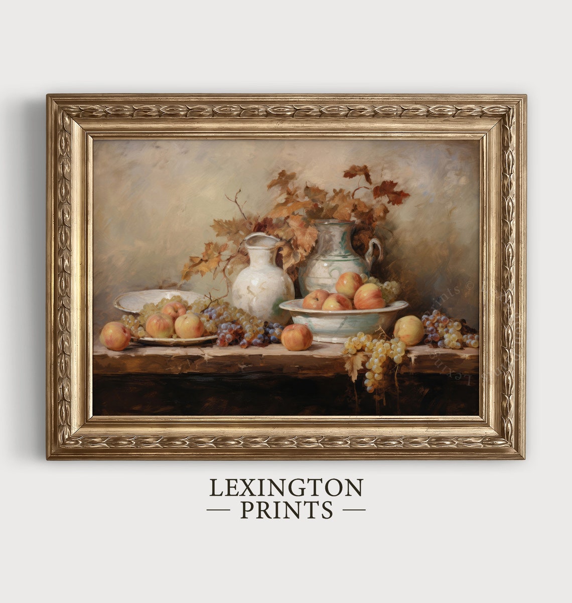Classic Fruit Still Life Grapes and Peaches Ceramic Jugs Poster - Image 5