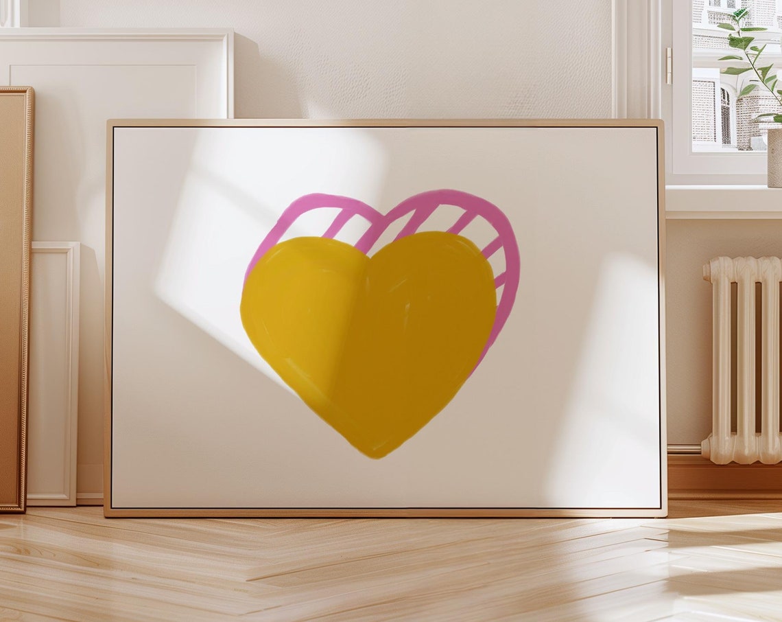 Yellow Pink Overlapping Hearts Abstract Dopamine Decor Poster