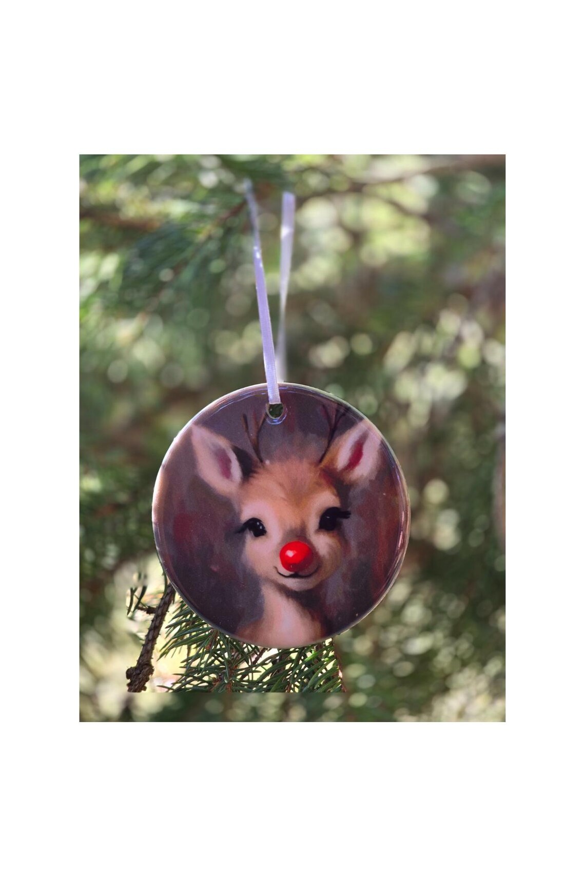 Rudolph Reindeer Face Christmas Ornament Round Hanging Tree Decoration - Image 2