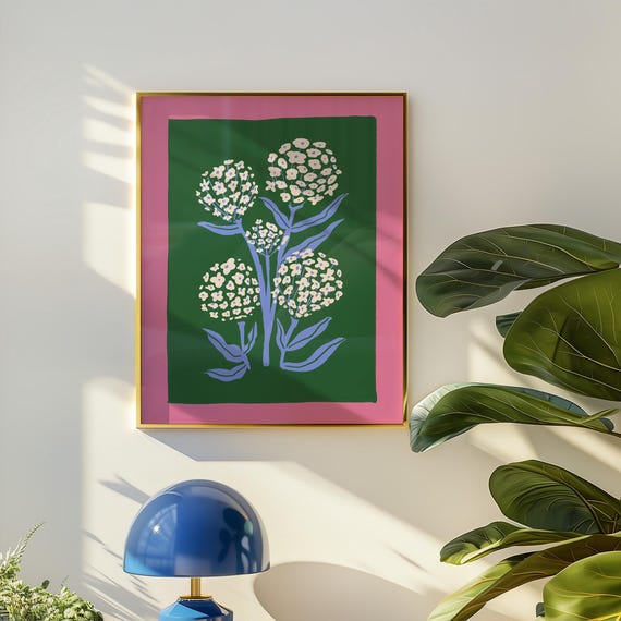 Hydrangea Print Colorful Modern Floral Wall Art Matisse Style Illustration Botanical Flower Abstract Decor Garden