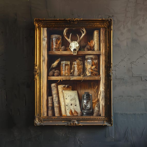Naturalists Shelf Print Dark Academia Art Rustic Decor Vintage Wall Gothic Still Life