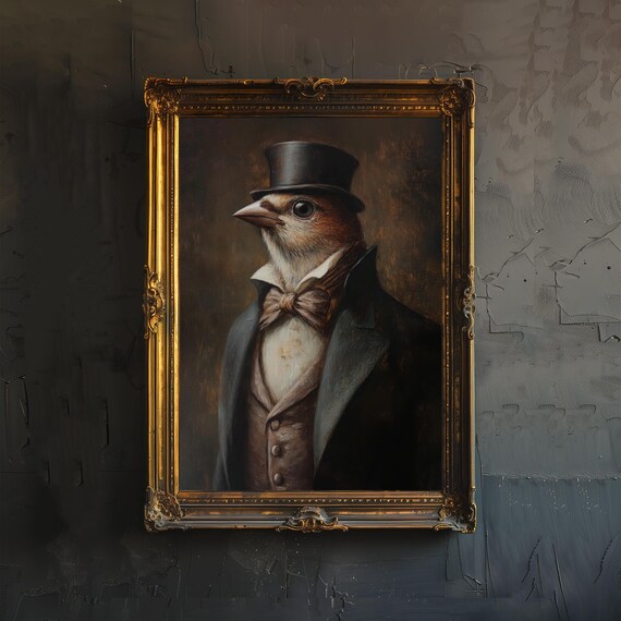 Charming Sparrow Gentleman In Top Hat Bow Tie Victorian Bird Poster