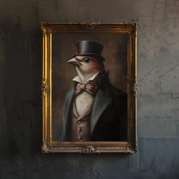 Victorian Sparrow Poster Dark Academia Art Whimsical Decor Antique Bird Illustration Vintage Wall Rustic