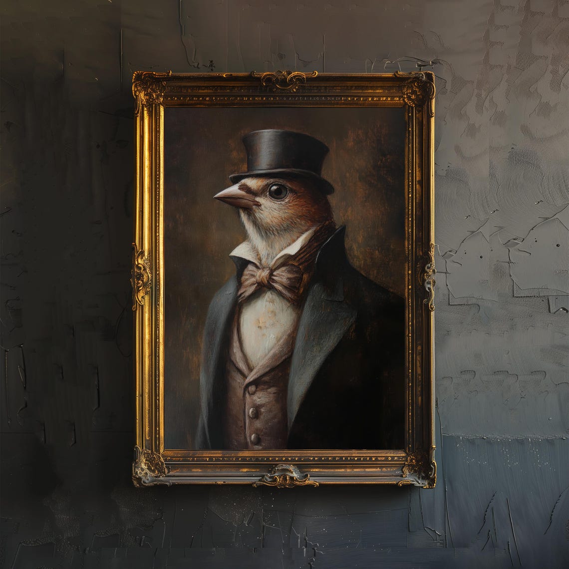 Charming Sparrow Gentleman In Top Hat Bow Tie Victorian Bird Poster
