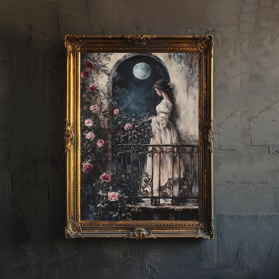Juliet in the Garden Art Print, Dark Academia