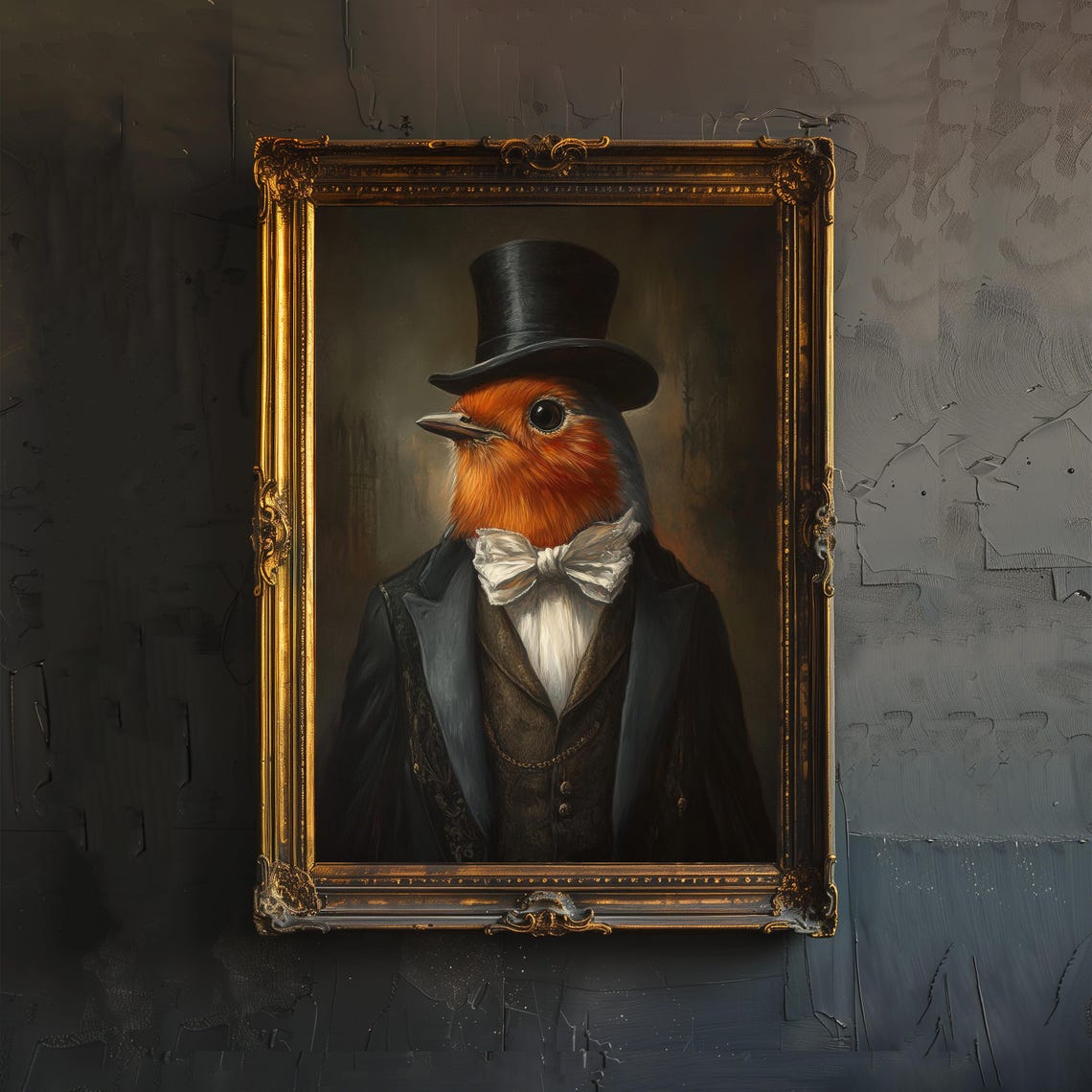 Victorian Robin In Suit Art Print, Dark Academia