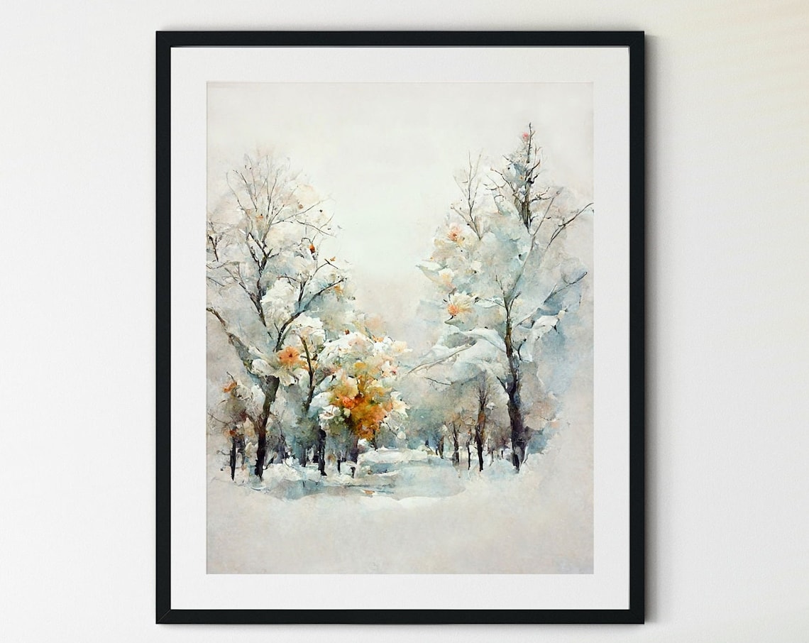 Winter Landscape Forest Watercolor Art Print