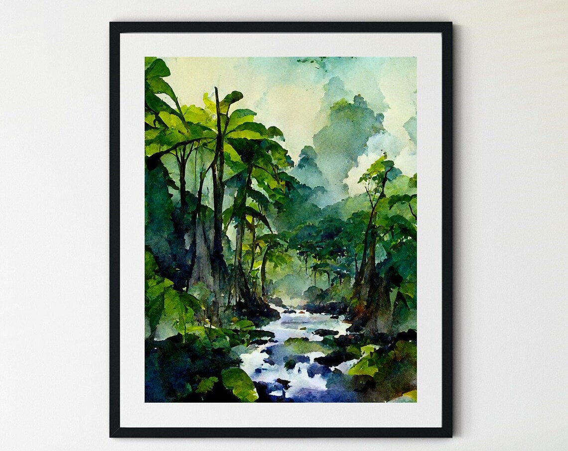Rainforest Trees Landscape Art Print, Wilderness Decor
