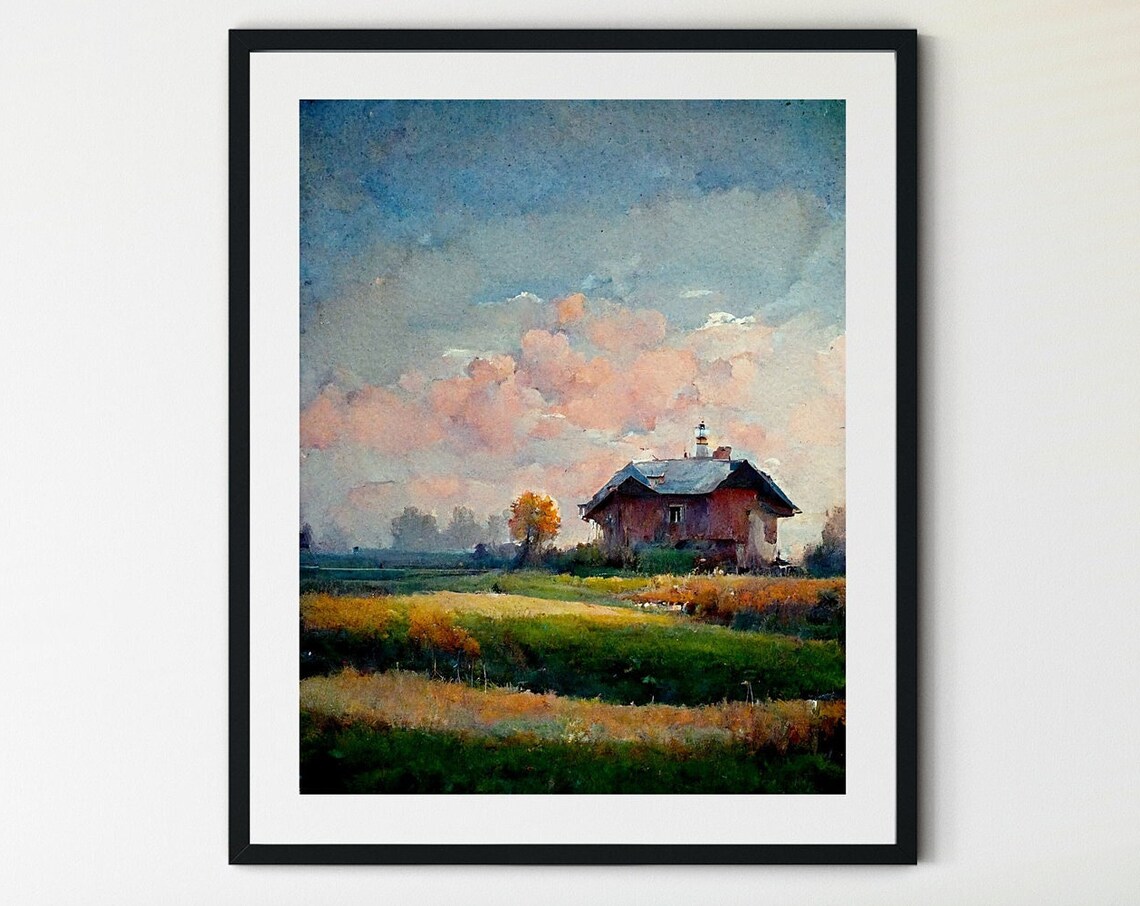 Country Landscape Painting Spring Meadow Art Print