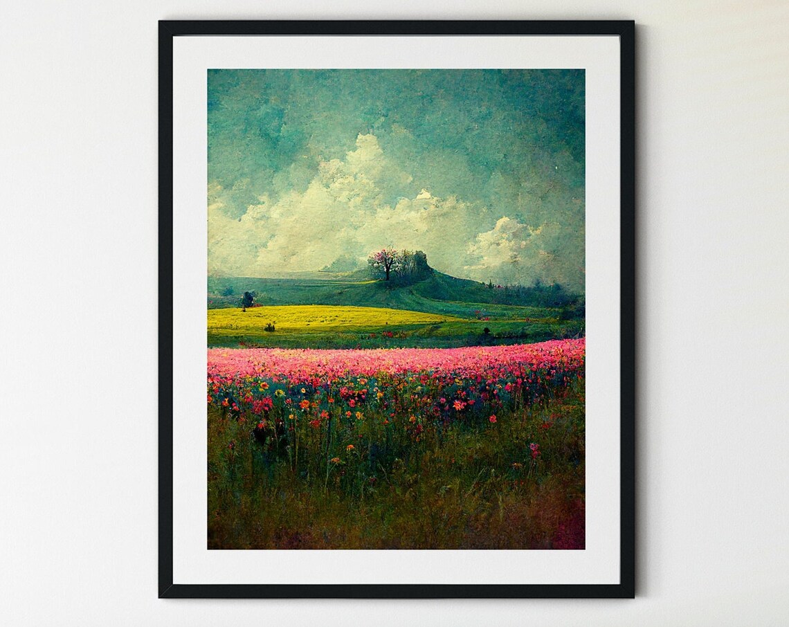 Spring Meadow Painting Vintage Landscape Art Print