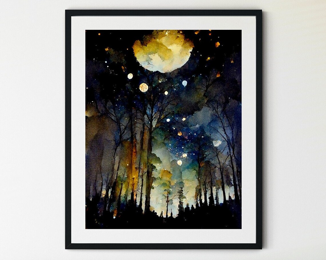 Night Sky Star Patterns Poster, Full Moon Magic
