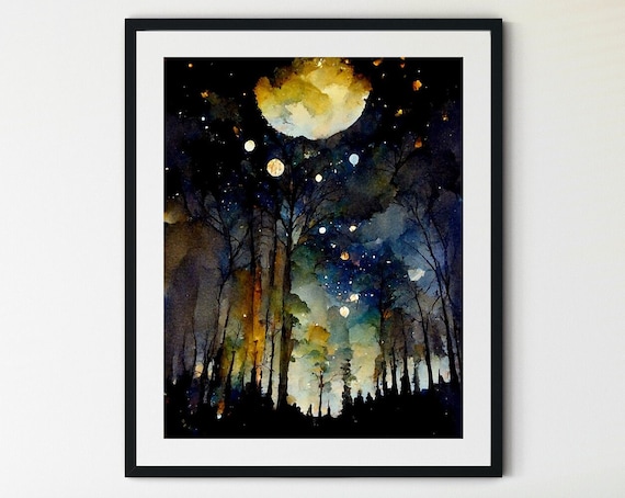 Night Sky Star Patterns Poster, Full Moon Magic
