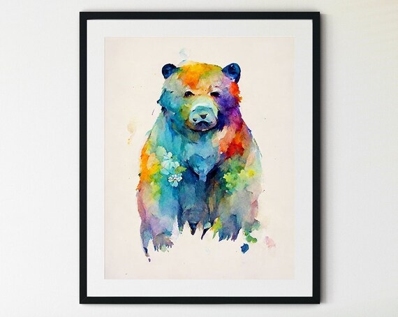 Colorful Watercolor Bear Multicolor Wildlife Art Cute Animal Poster