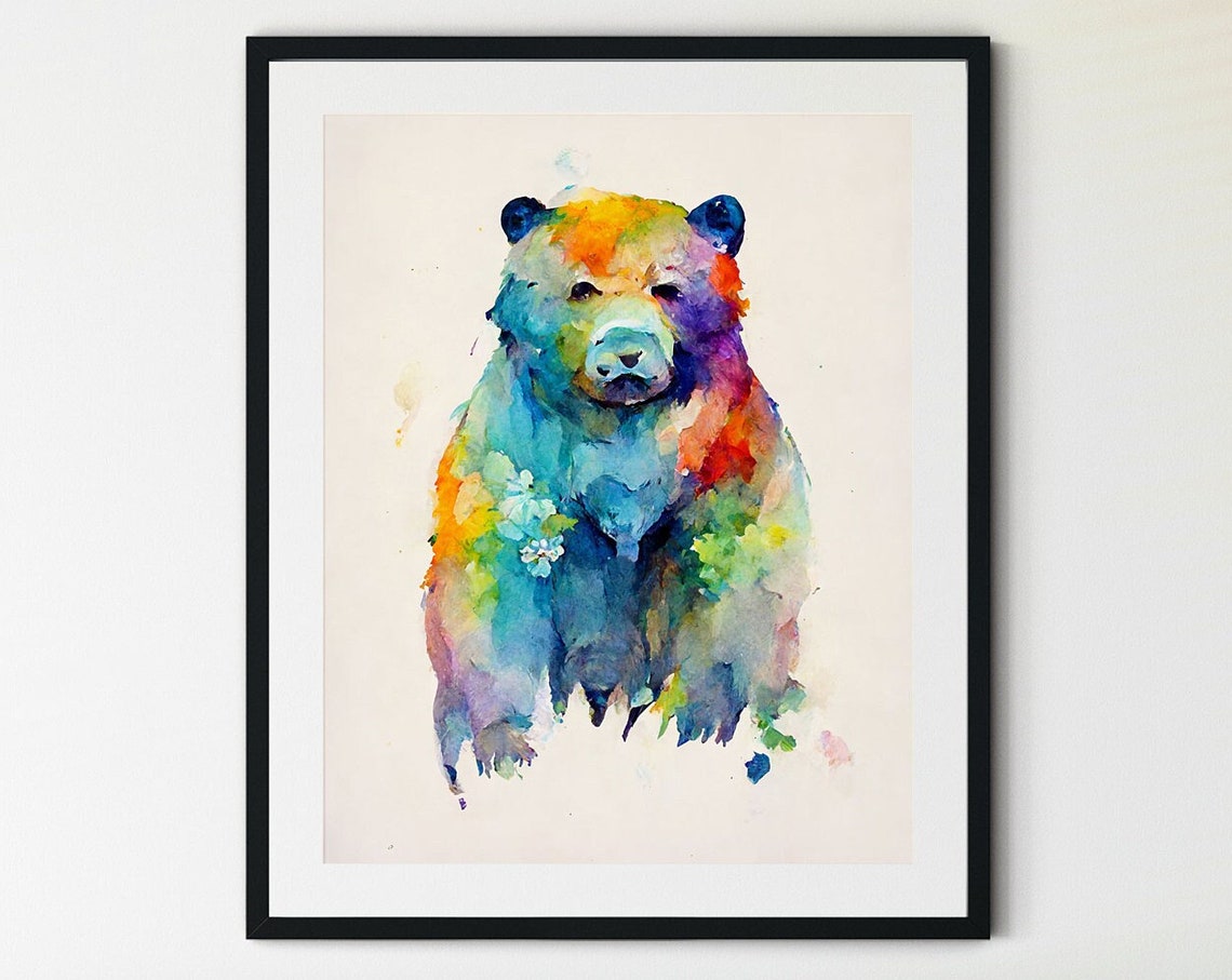 Colorful Watercolor Bear Multicolor Wildlife Art Cute Animal Poster