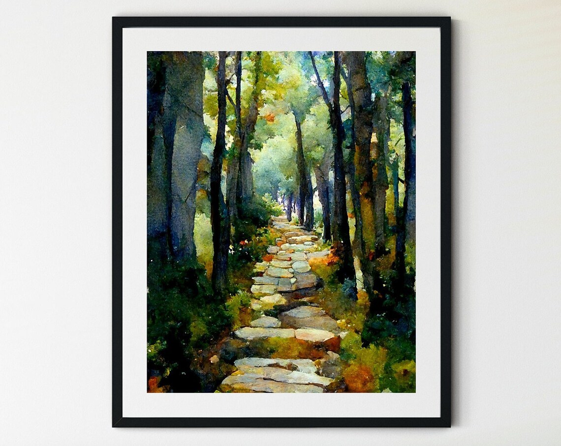 Forest Path Watercolor Art Print, Sycamore Path