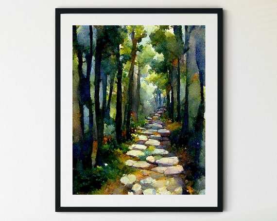 Forest Path Print Tree Wall Art Forest Print Adventure Art Print Forest Watercolor Forest Wall Art Sycamore Path Print Wilderness Art