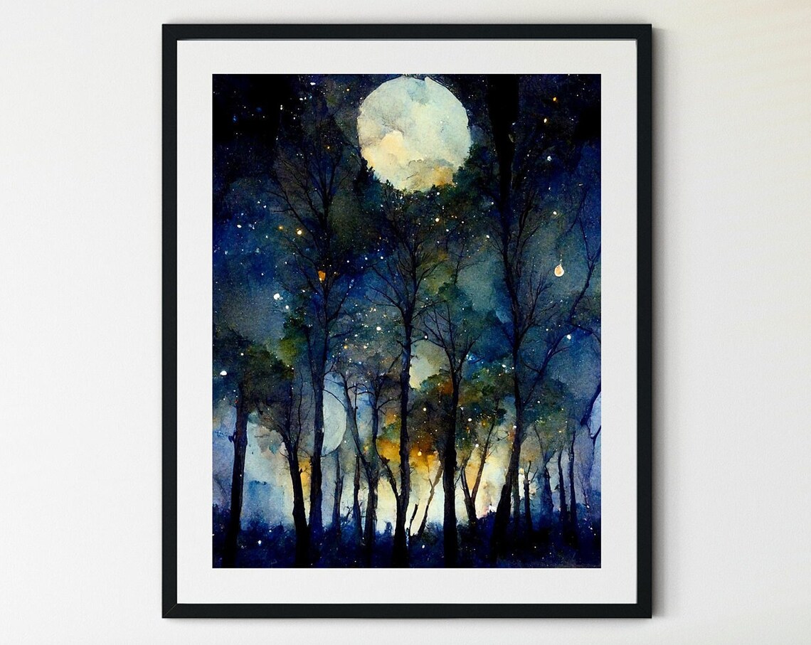 Night Sky Star Patterns Art Print, Full Moon