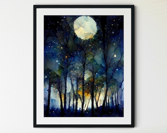 Night Sky Star Patterns Art Print, Full Moon