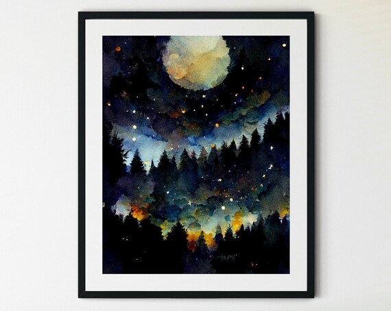 Night Sky Print Starry Night Star Patterns Star Poster Full Moon Magic Star Chart Poster Moon And Star Decoration Moon Art