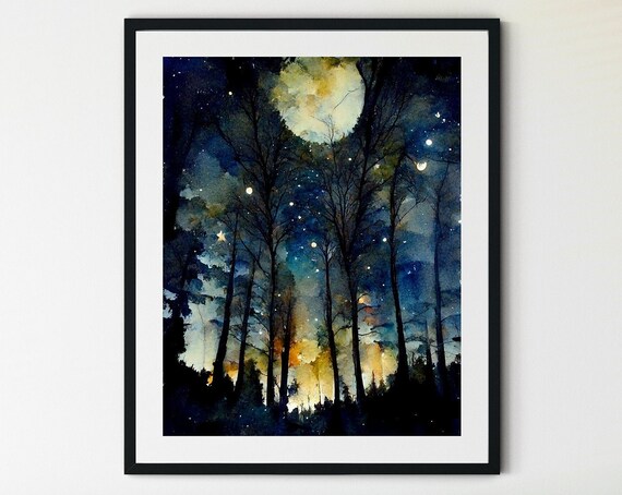 Night Sky Print Starry Night Star Patterns Star Poster Full Moon Magic Star Chart Poster Moon And Star Decoration Moon Art