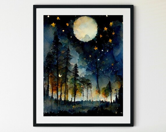 Night Sky Print Starry Night Star Patterns Star Poster Full Moon Magic Star Chart Poster Moon And Star Decoration Moon Art