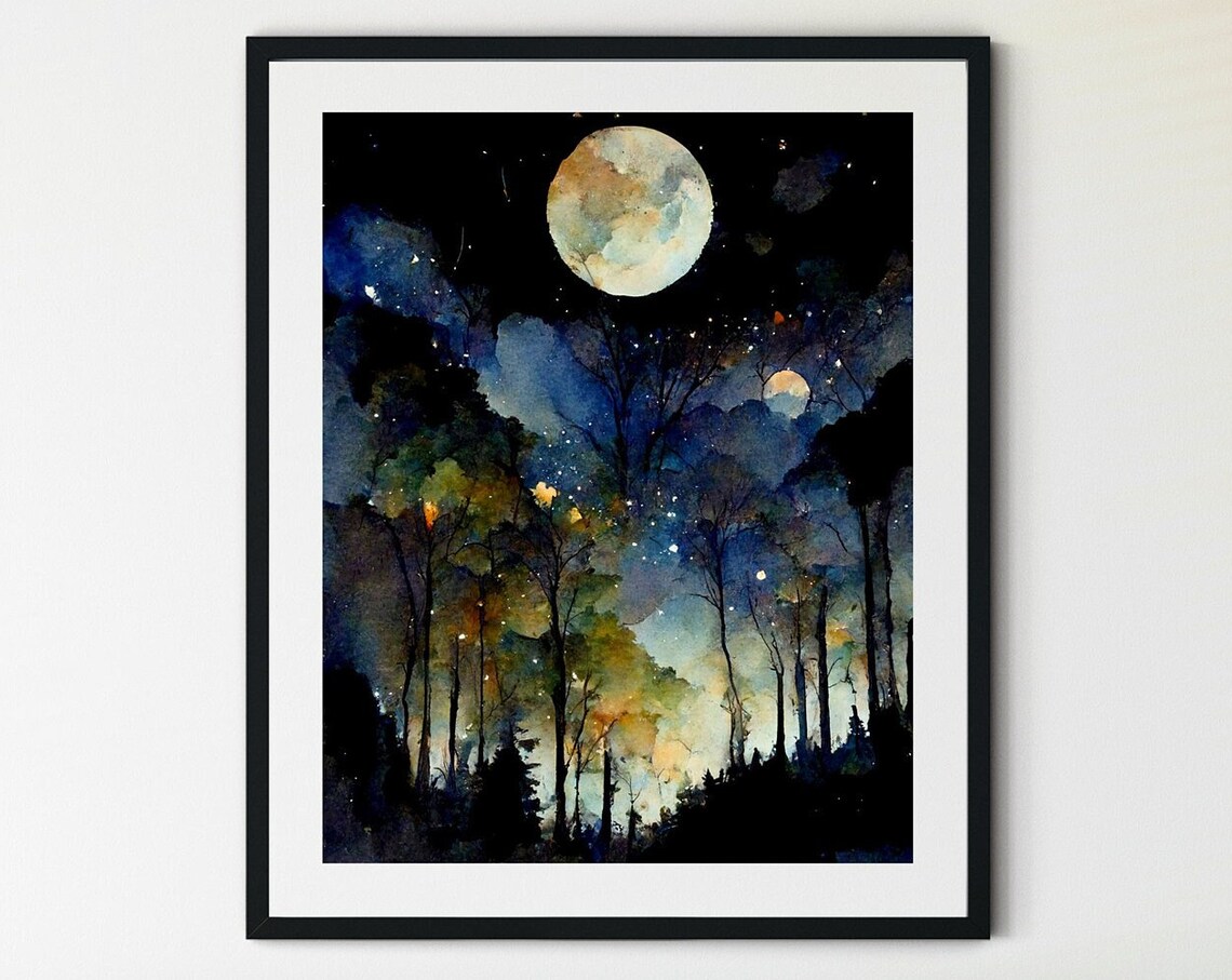 Night Sky Print Starry Night Star Patterns Star Poster Full Moon Magic Star Chart Poster Moon And Star Decoration Moon Art