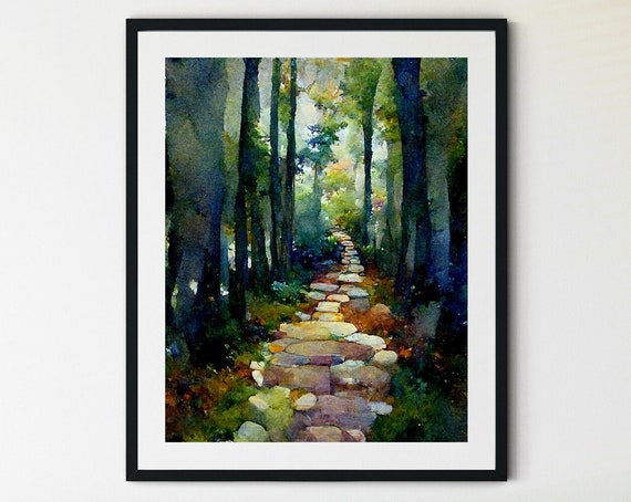 Forest Path Print Tree Wall Art Forest Print Adventure Art Print Forest Watercolor Forest Wall Art Sycamore Path Print Wilderness Art