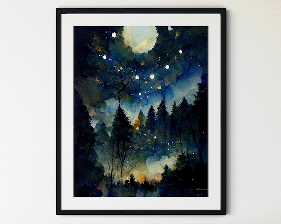 Starry Night Star Chart Poster, Moon and Star Art