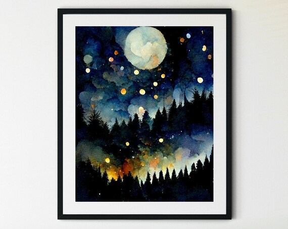 Starry Night Star Patterns Art Print, Moon Decor