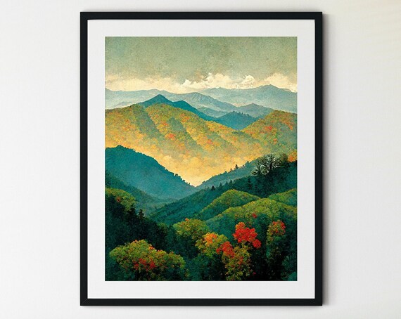 Great Smoky Mountains National Park Print Great Smoky Mountains National Park Poster Mountains Painting Smoky Mountain Art Misty Woods