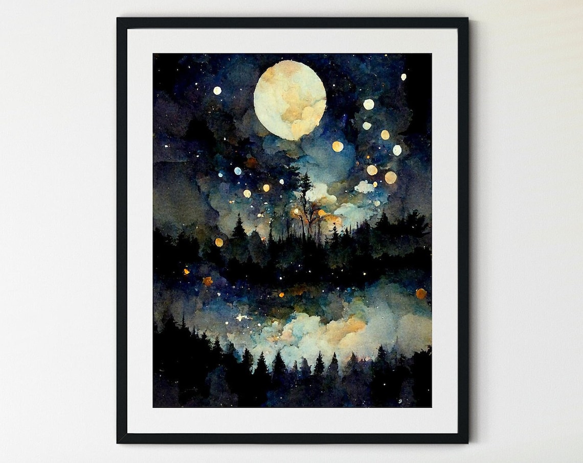 Starry Night Star Patterns Art Print, Moon Chart