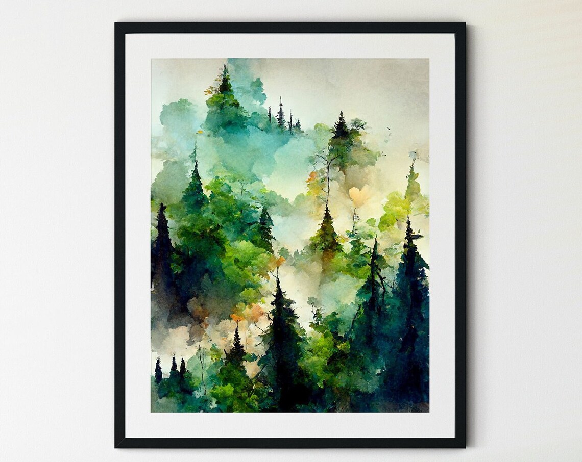 Winter Forest Watercolor Landscape Art Print