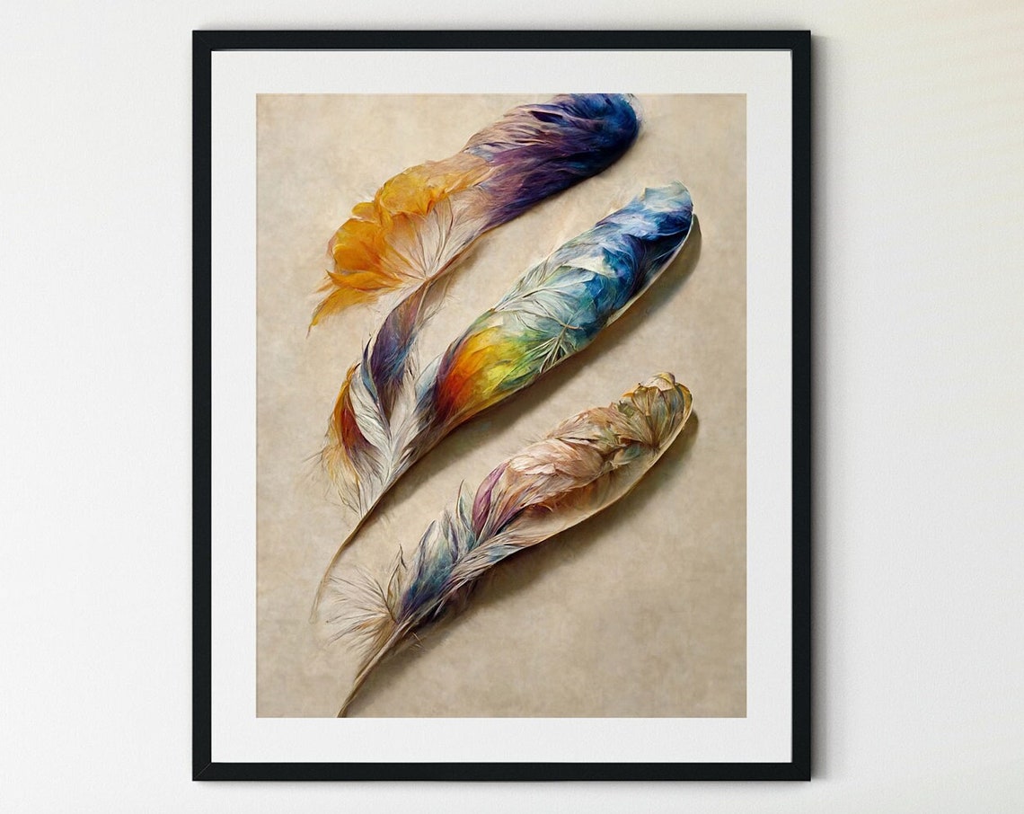 Feather Prints Feather 3 Feathers Feather Art Feather Wall Art Feather Poster Vintage Feather Print Rustic Wall Art