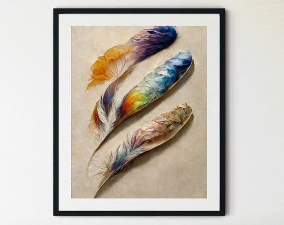 Feather Prints Feather 3 Feathers Feather Art Feather Wall Art Feather Poster Vintage Feather Print Rustic Wall Art
