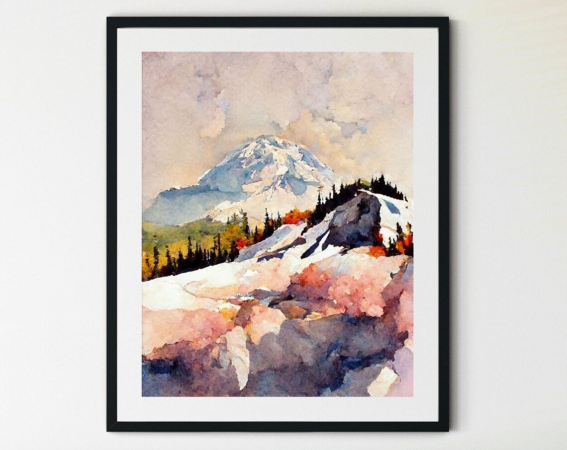 Mount Rainier National Park Art Print, Mountain Landscape