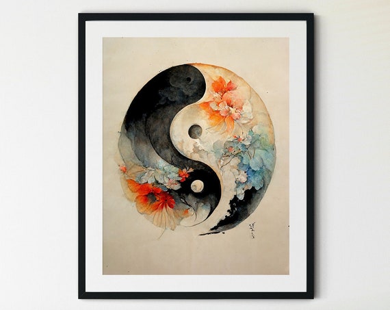 Yin Yang Abstract Boho Zen Wall Art, Taoism Print
