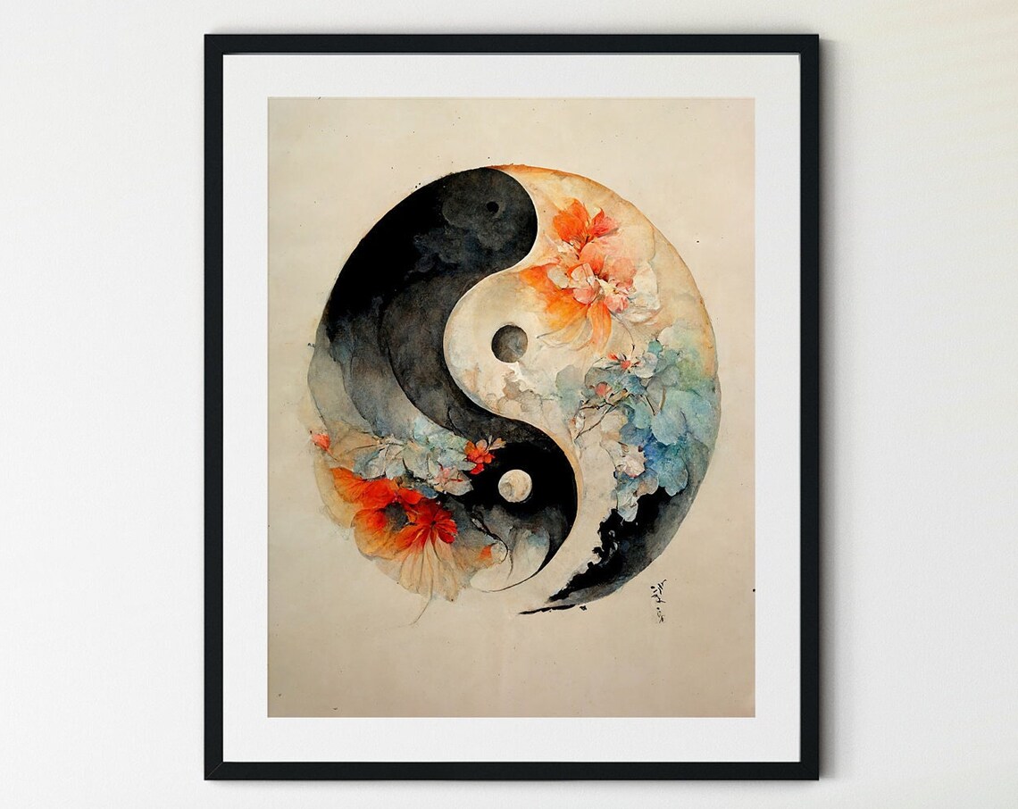 Yin Yang Abstract Boho Zen Wall Art, Taoism Print