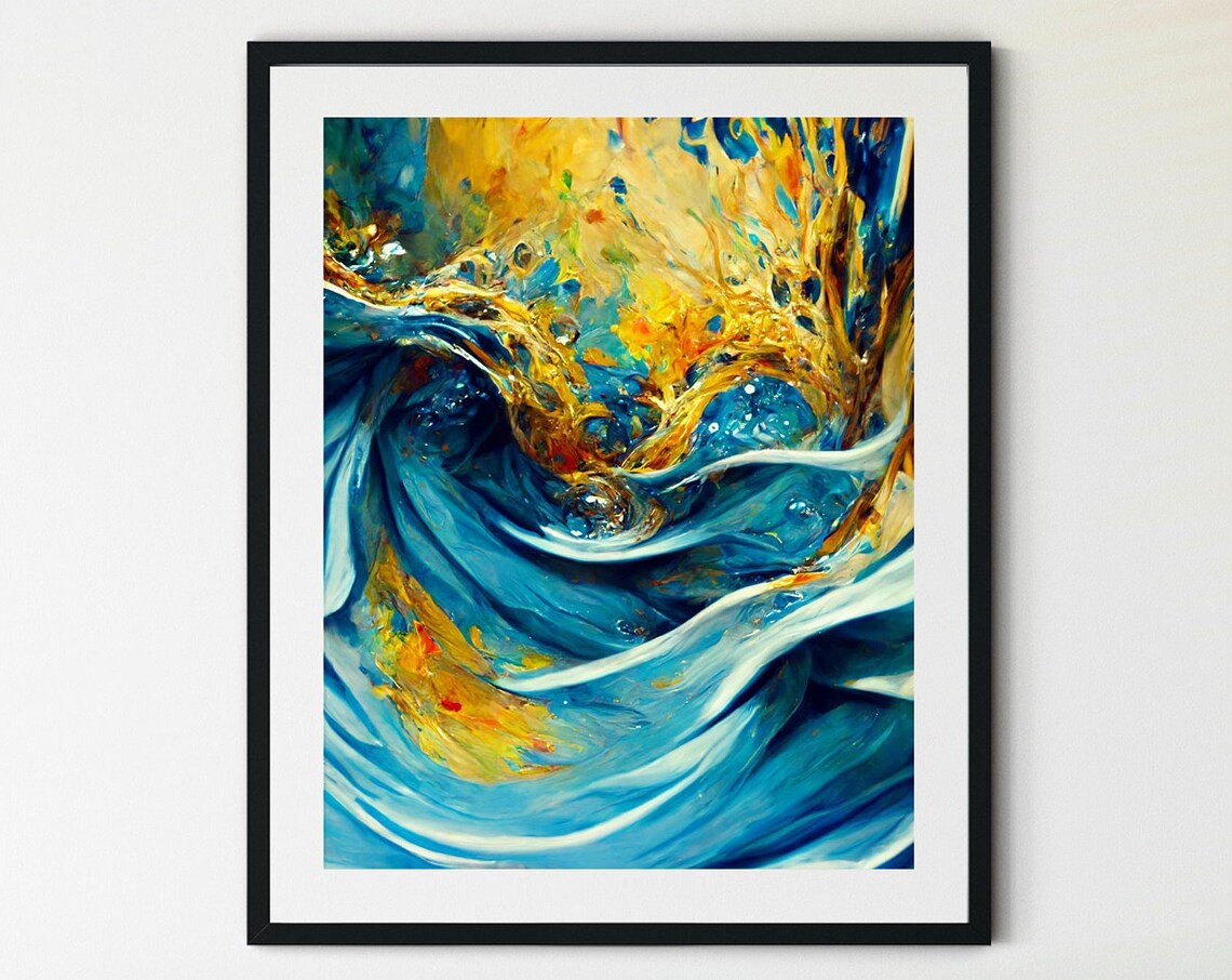 Blue and Gold Abstract Art Print, Modern Wall Art