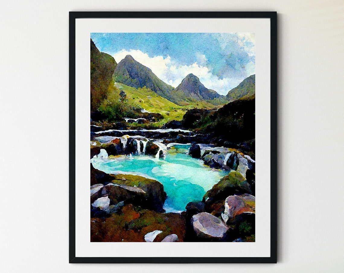 Turquoise Waterfall Pool Nestled in a Rocky Mountain Valley Poster