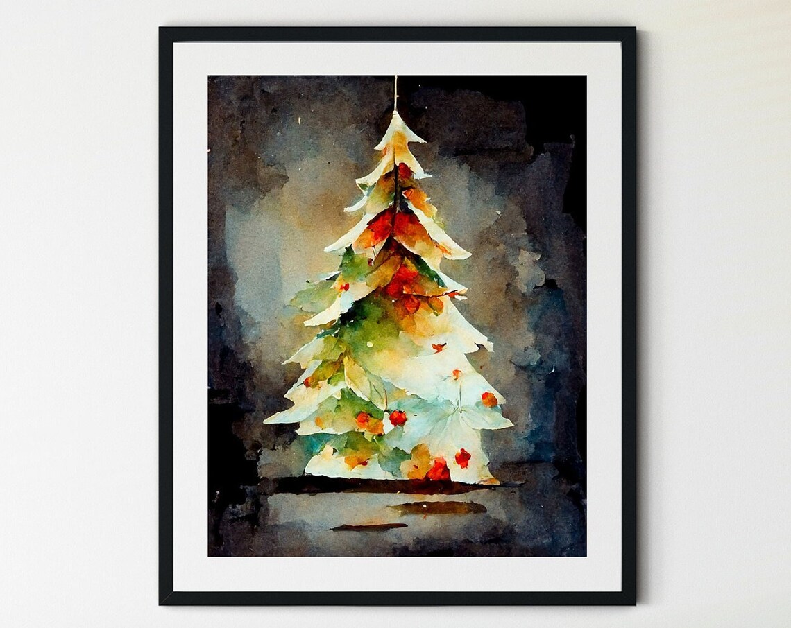 Christmas Tree Watercolor Art Print, Holiday Decor