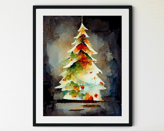 Christmas Tree Watercolor Art Print, Holiday Decor