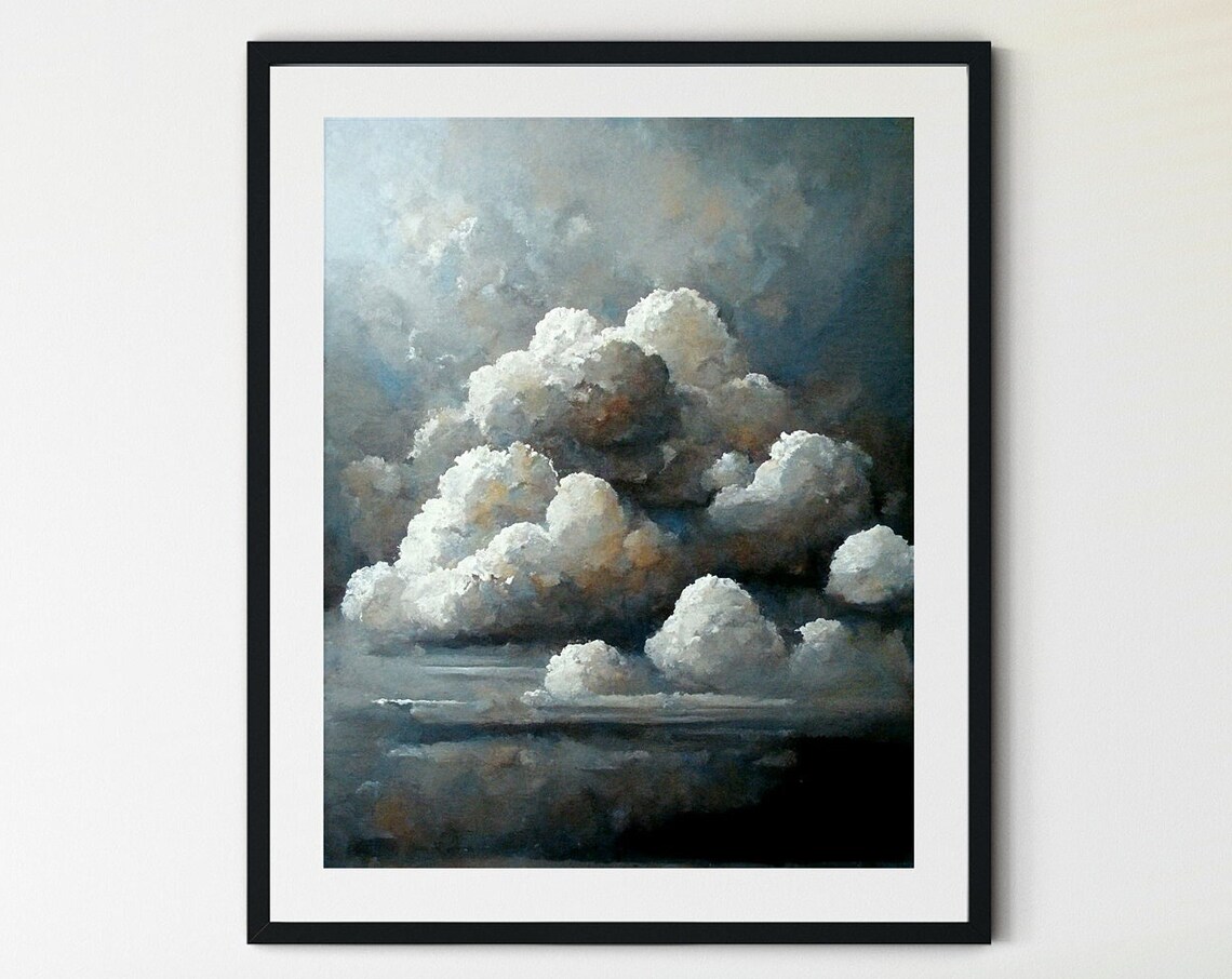 Clouds Vintage Print, Countryside Sky Art Print