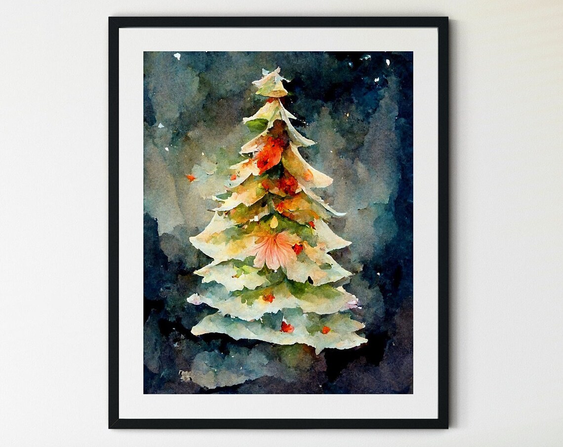 Christmas Tree Watercolor Winter Landscape Art Print