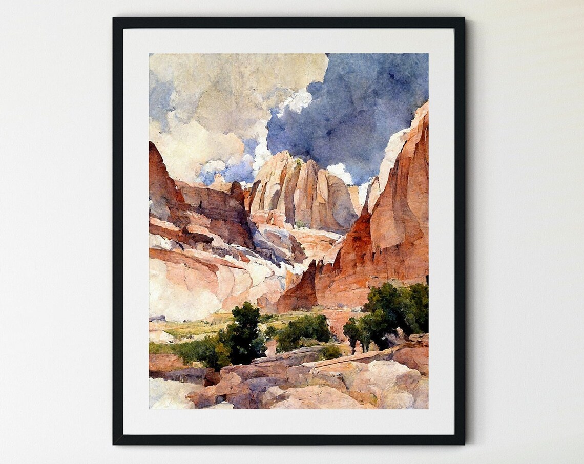 Capitol Reef Watercolor Red Cliffs Dramatic Sky Utah Desert Landscape Print